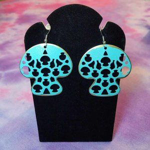 Handmade Metal Aqua & Gold Mushroom Cutout Earrings